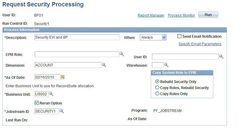 Request Security Processing page
