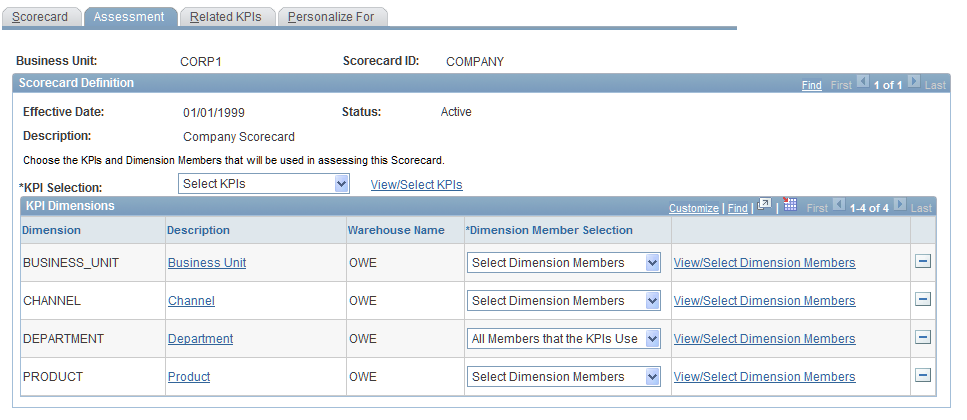 Scorecard - Assessment page