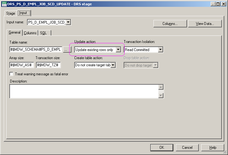 DRS stage - Input tab