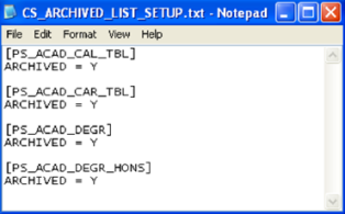 CS_ARCHIVED_LIST_SETUP input parameter file