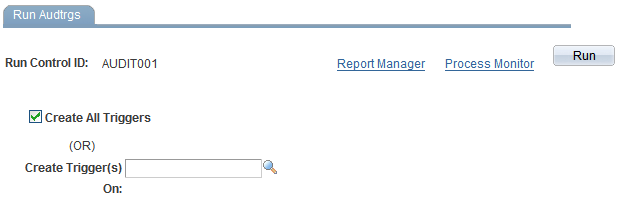 Run Audtrgs (Run Audit Triggers) page