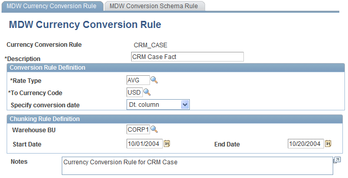 MDW Currency Conversion Rule page