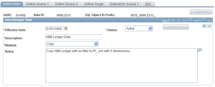 Define Rule page