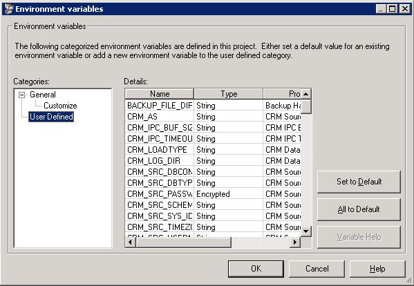 Environment Variables window, User Defined variables selected
