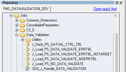Data_Validation jobs in the DataStage project tree