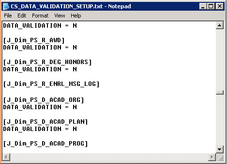 Campus Solutions Warehouse Data Validation parameter file