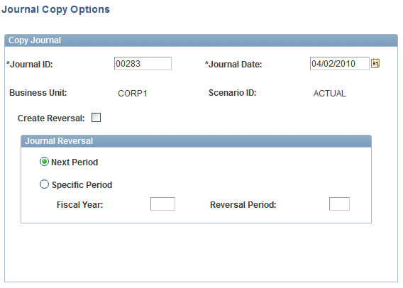 Journal Copy Options page