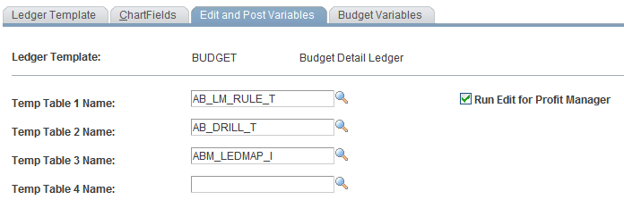 Ledger Template - Edit and Post Variables page