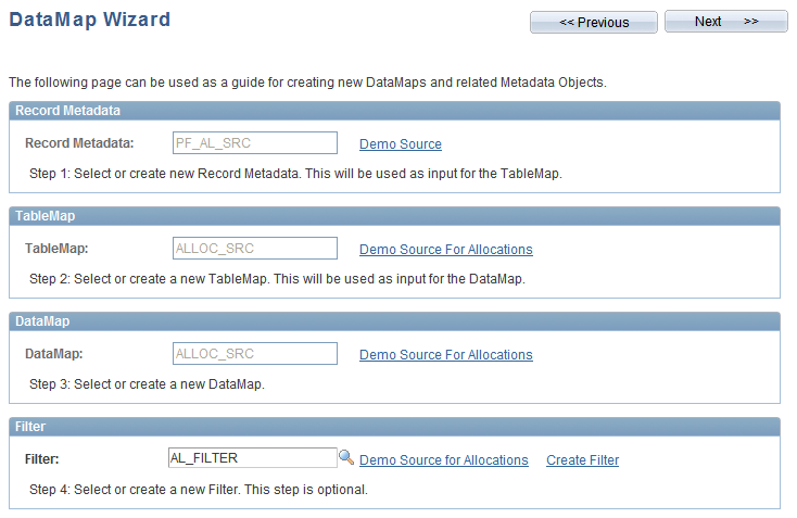 Datamap Wizard - Filter Metadata input