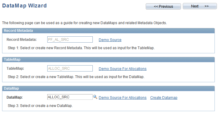 Datamap Wizard - DataMap Metadata input