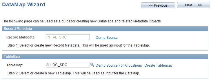 Datamap Wizard - TableMap Metadata input
