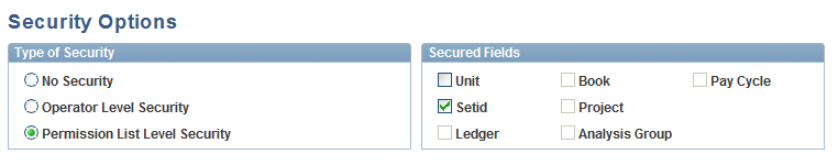 Security Options page