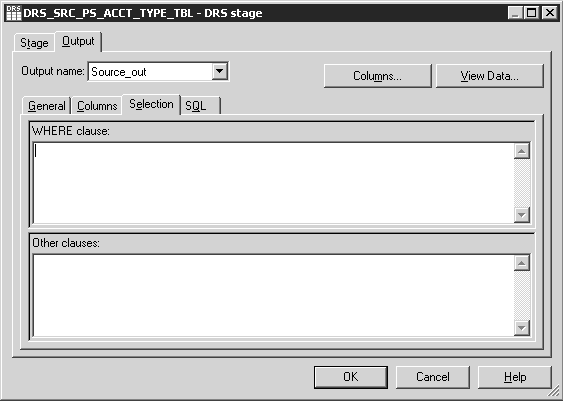 DRS Stage Output Window - Selection Tab