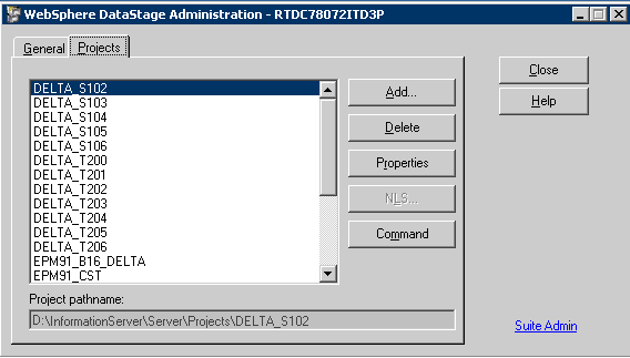 DataStage Administrator - Projects Tab