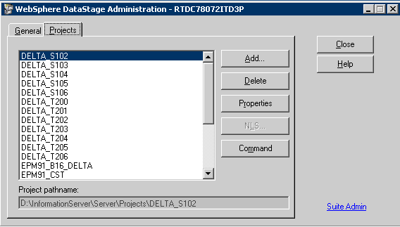 DataStage Administrator - Projects tab