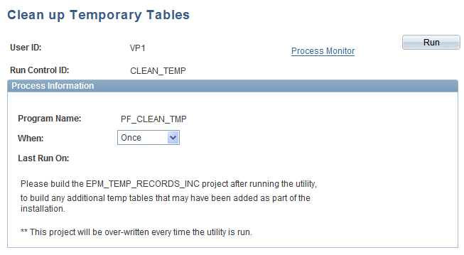 Clean Up Temporary Tables page