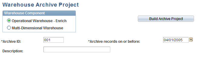 Warehouse Archive Project page