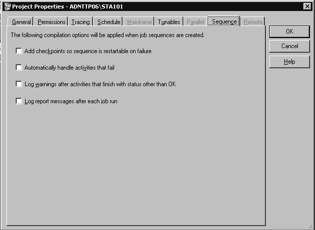 Project Properties - Sequence Tab