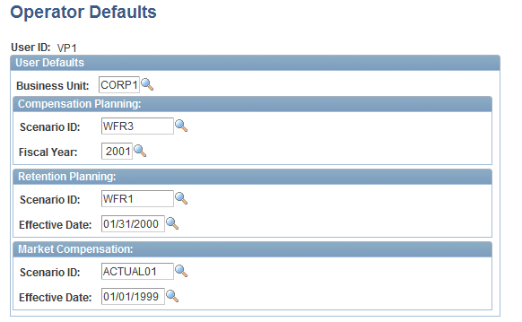 Operator Defaults - My Profile page