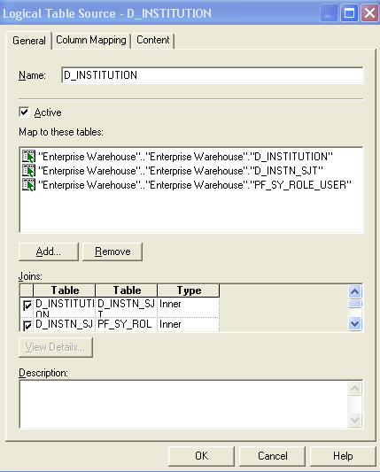 Business Model and Mapping - Logical Table Source page (example 1 of 3)Logical Table Source page