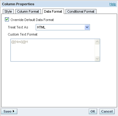 Column Properties page: Data Format tabColumn Properties page