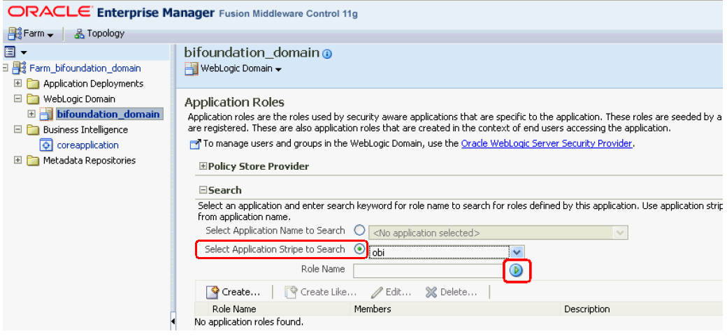 Application Roles page - Application Stripe search