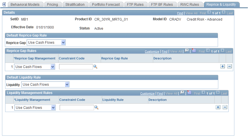 Financial Calculation Rules - Reprice & Liquidity page