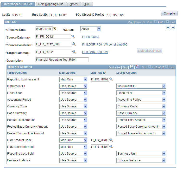 Data Mapper Rule Set page