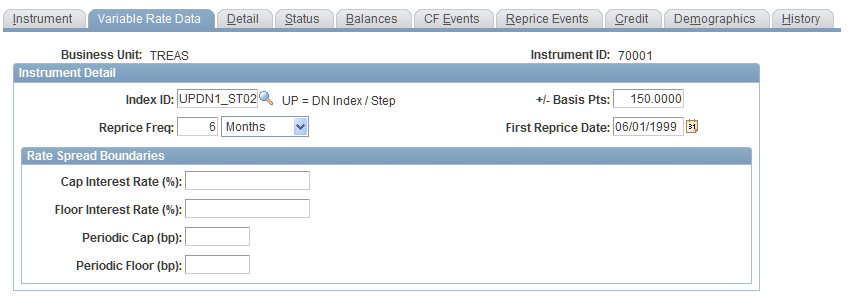 Variable Rate Data page