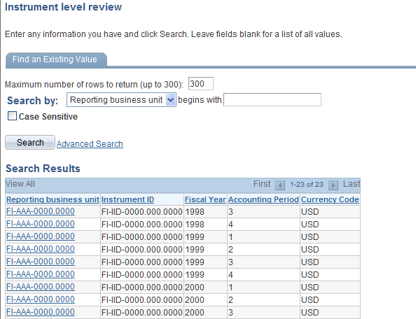 Instrument Level Review search page