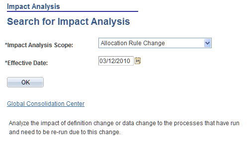 Search for Impact Analysis page