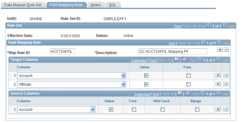 Data Mapper Rule Set - Field Mapping Rule page