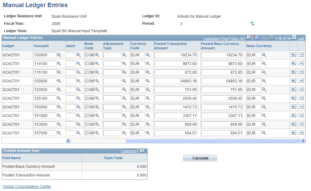 Manual Ledger Entries page