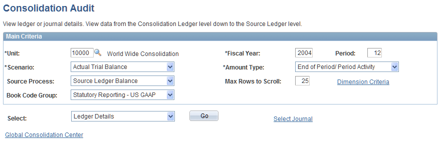 Consolidation Audit - Criteria page
