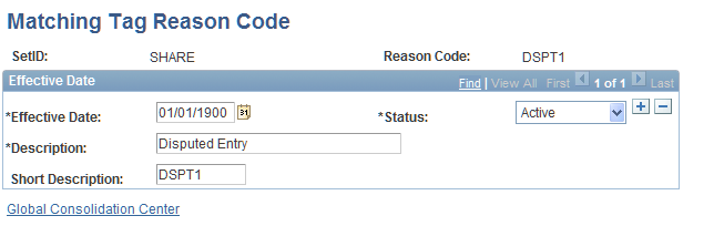 Matching Tag Reason Code page