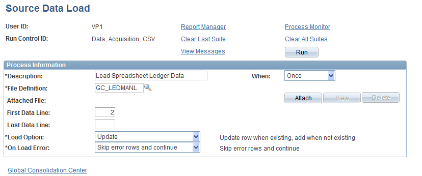 Source Data Load page