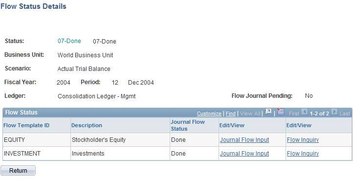 Flow Status Details page for journal flows