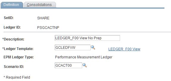 Detail Ledger - Definition page for a no preparation detail ledger