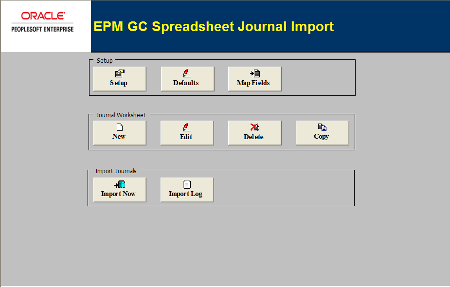 GC Spreadsheet Journal Import Home page