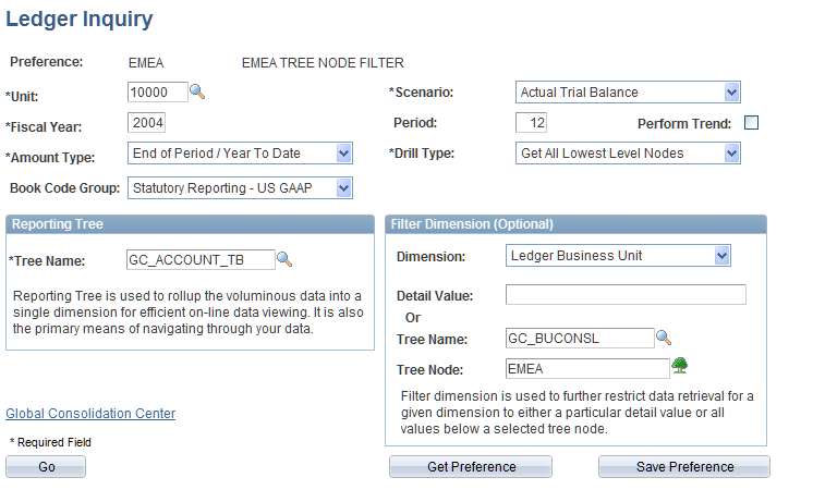 Ledger Inquiry - Selection page