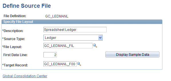 Define Source File page