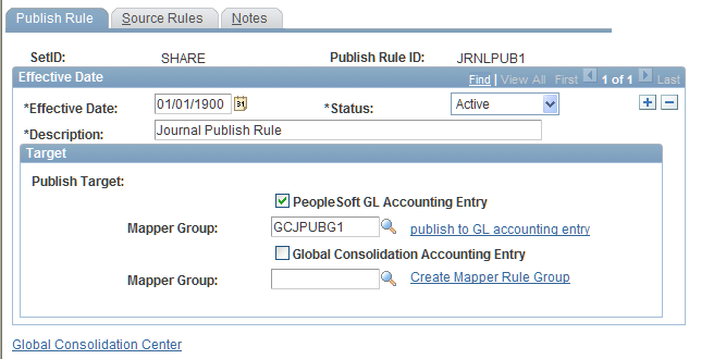 Journal Publish Rule page