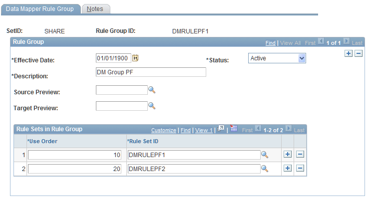 Data Mapper Rule Group page