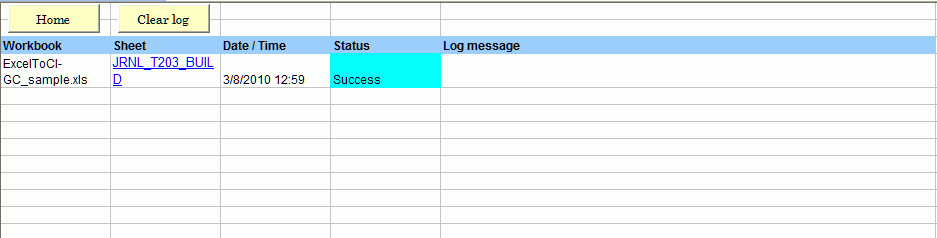 Import Log page