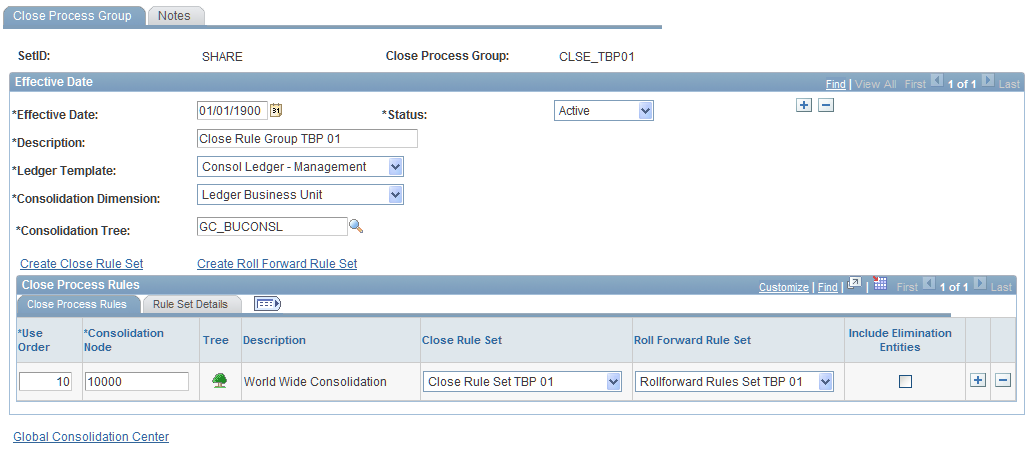 Close Process Group page