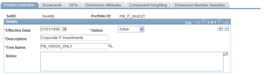 Portfolio Definition page