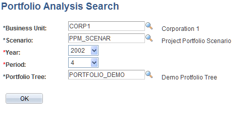 Portfolio Analysis Search page