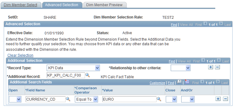 Dim Member Select - Advanced Selection page