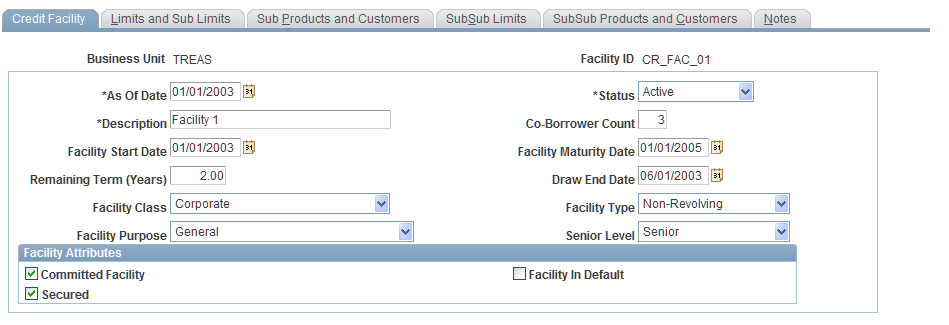 Credit Facility page