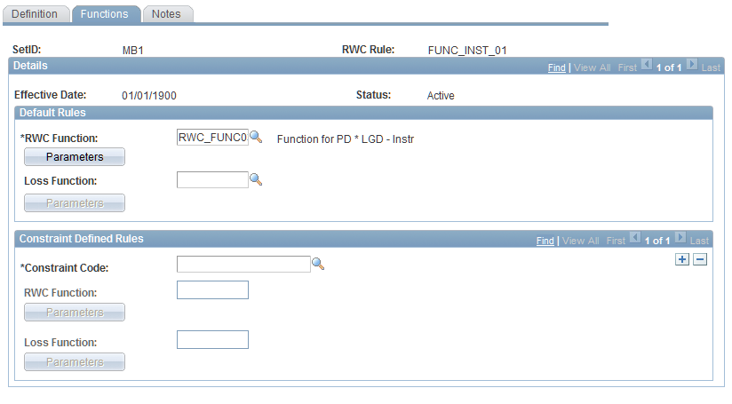 Risk Function Rules - Functions page